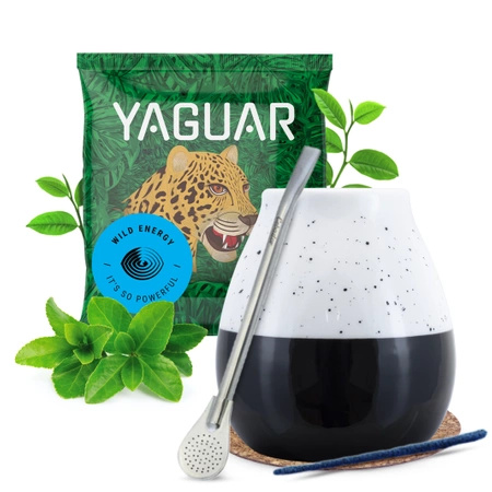 Yaguar juego yerba mate cerámica calabaza bombilla