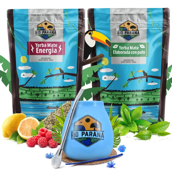 Juego de Yerba Mate Rio Parana Energia Elaborada 2x500g + accesorios