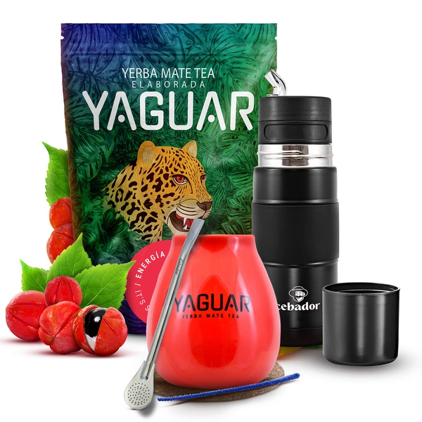 Set de Yerba Mate Yaguar Energia 500g 0,5kg Yerbomos + Calabaza + Bombilla