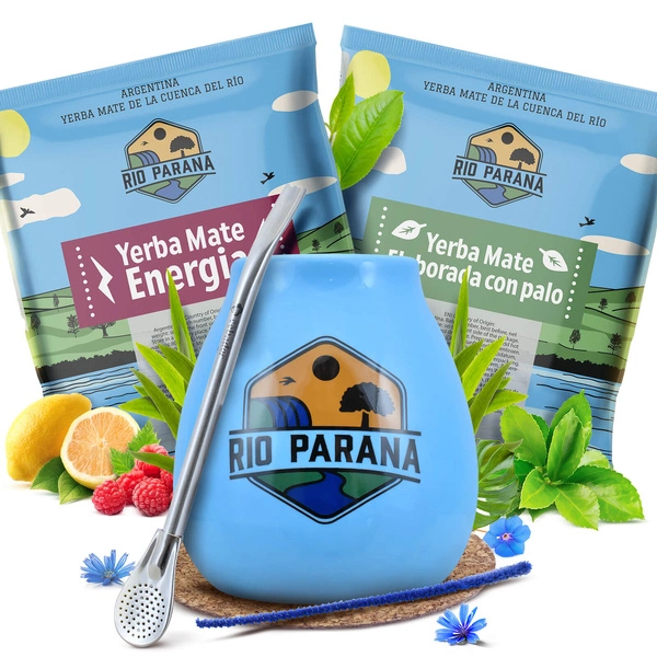 Juego de Yerba Mate Rio Parana 2x50g Calabaza + Bombilla