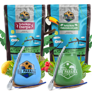 Yerba Mate Rio Parana Set PARA DOS Calabaza Bombilla 1000g