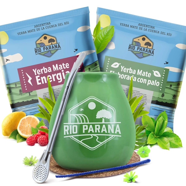 Juego de Yerba Mate Rio Parana 2x50g Calabaza + Bombilla